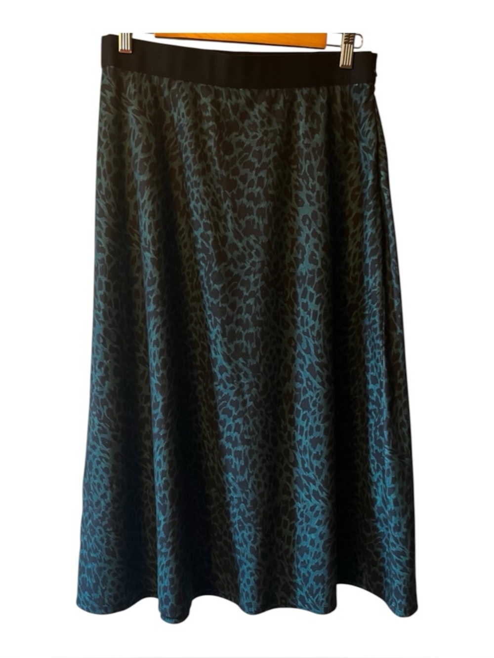 ELIE TAHARI Dark Emerald Green Leopard Cheetah Animal Print A-line Midi Skirt M